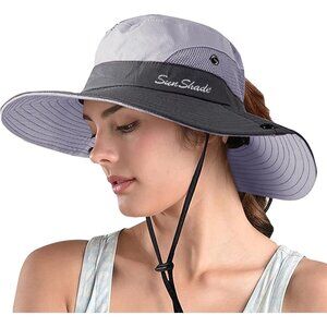 Women's Light Grey 100% Polyester Wide Brim Mesh Chin Strap Classic Cowboy Hat